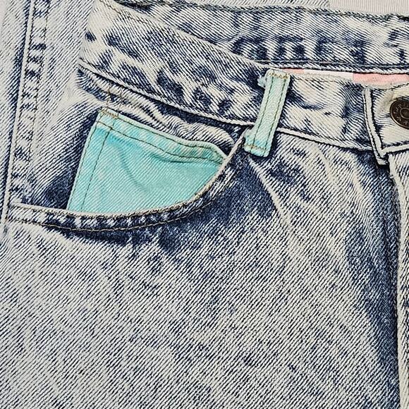 80s Acid Wash Cap Ferrat Denim Blue Jean Pink Blue High Waisted Mom Jeans Size 7 - Picture 5 of 13